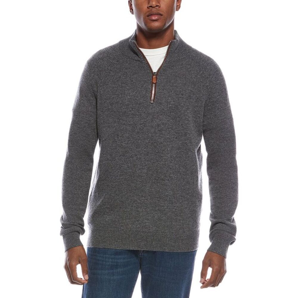 Kier + J Mens  Raglan Wool & Cashmere-Blend 1/4-Zip Sweater, Grey